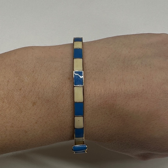 Kate Spade Take a Bow Bangle Bracelet Striped Navy Blue White 12K Gold Plated - Picture 5 of 8